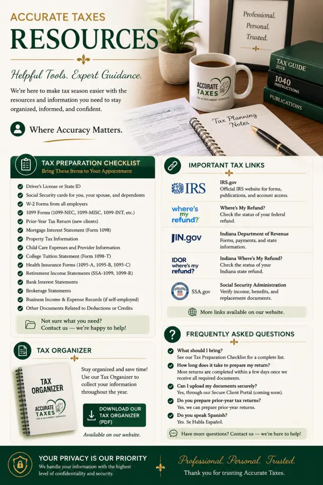 Tax checklist, helpful links and frequently asked questions